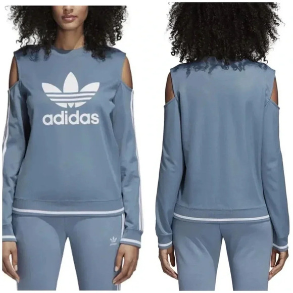 Adidas Originals Cold-Shoulder Cut-Out‎ Sweatshirt Three Stripes Small - Picture 1 of 9